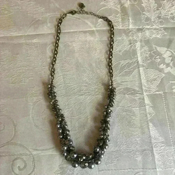 Gray Silver Colored Adjustable Beaded Necklace 25” length - Picture 2 of 7